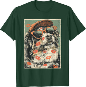Australian Shepherd in Sunglasses Aussie Dog Valentine's Day T-Shirt - T-Shirt | Forest