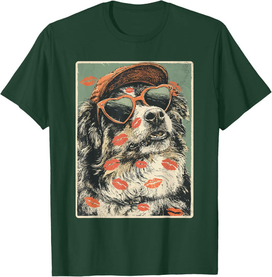 Australian Shepherd in Sunglasses Aussie Dog Valentine's Day T-Shirt - T-Shirt | Forest