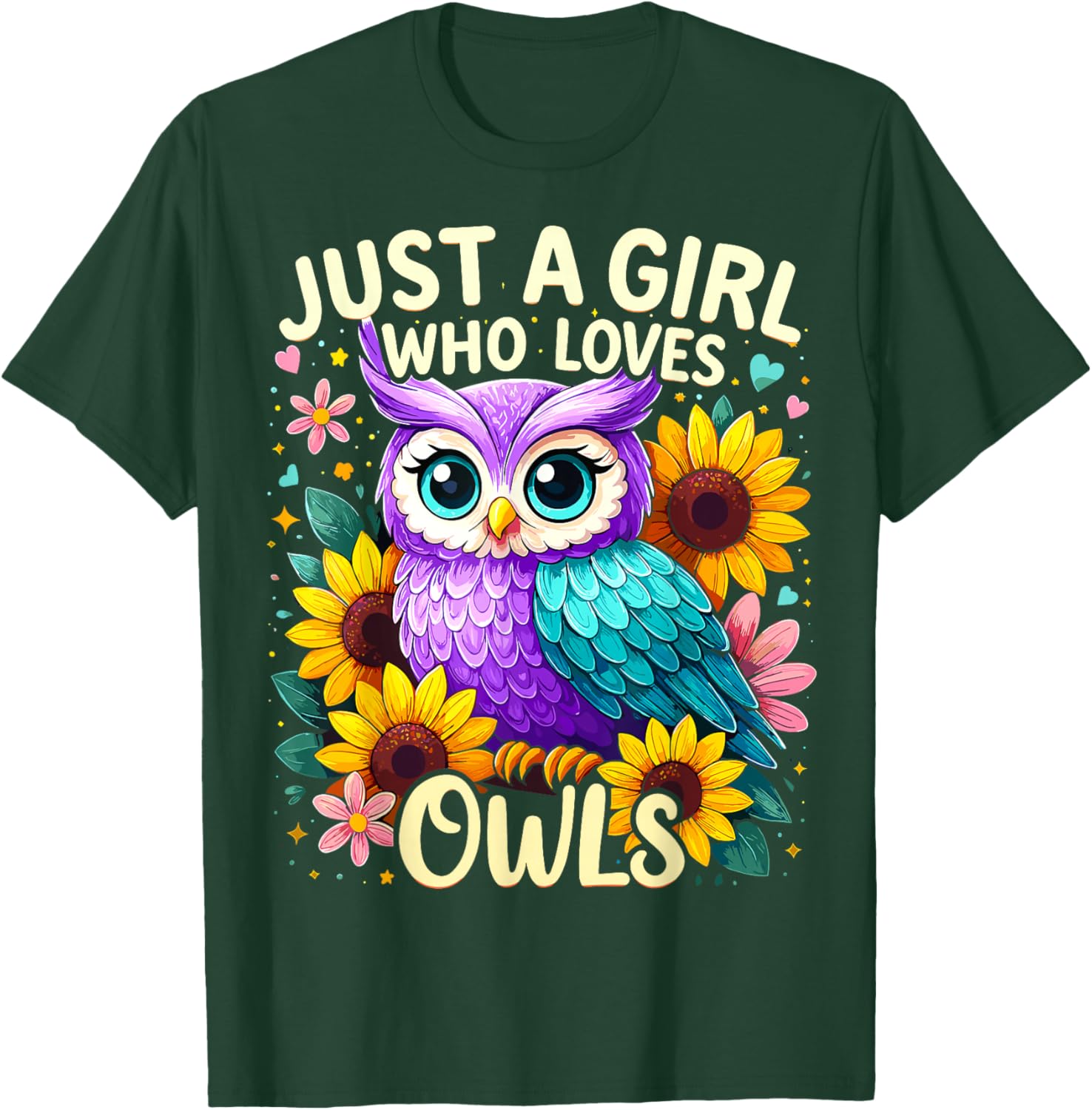 Just a Girl Who Loves Owls Cute Colorful Owl T-Shirt - T-Shirt | Forest