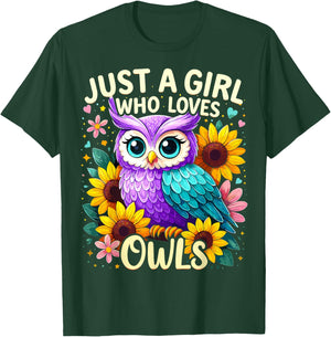 Just a Girl Who Loves Owls Cute Colorful Owl T-Shirt - T-Shirt | Forest