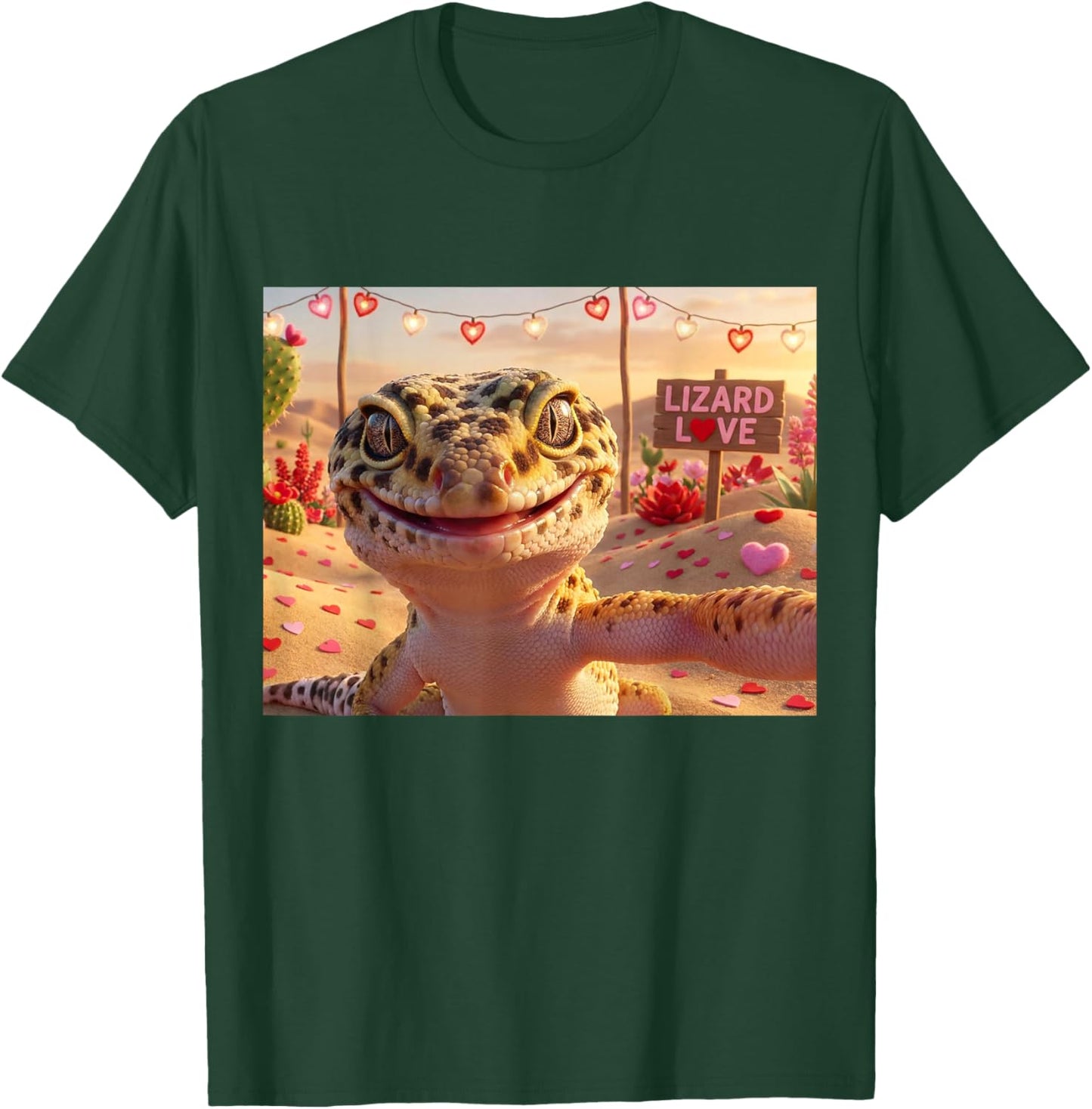 Leopard Gecko Selfie Valentine’s Day Funny Lizard Love Heart T-Shirt - T-Shirt | Forest