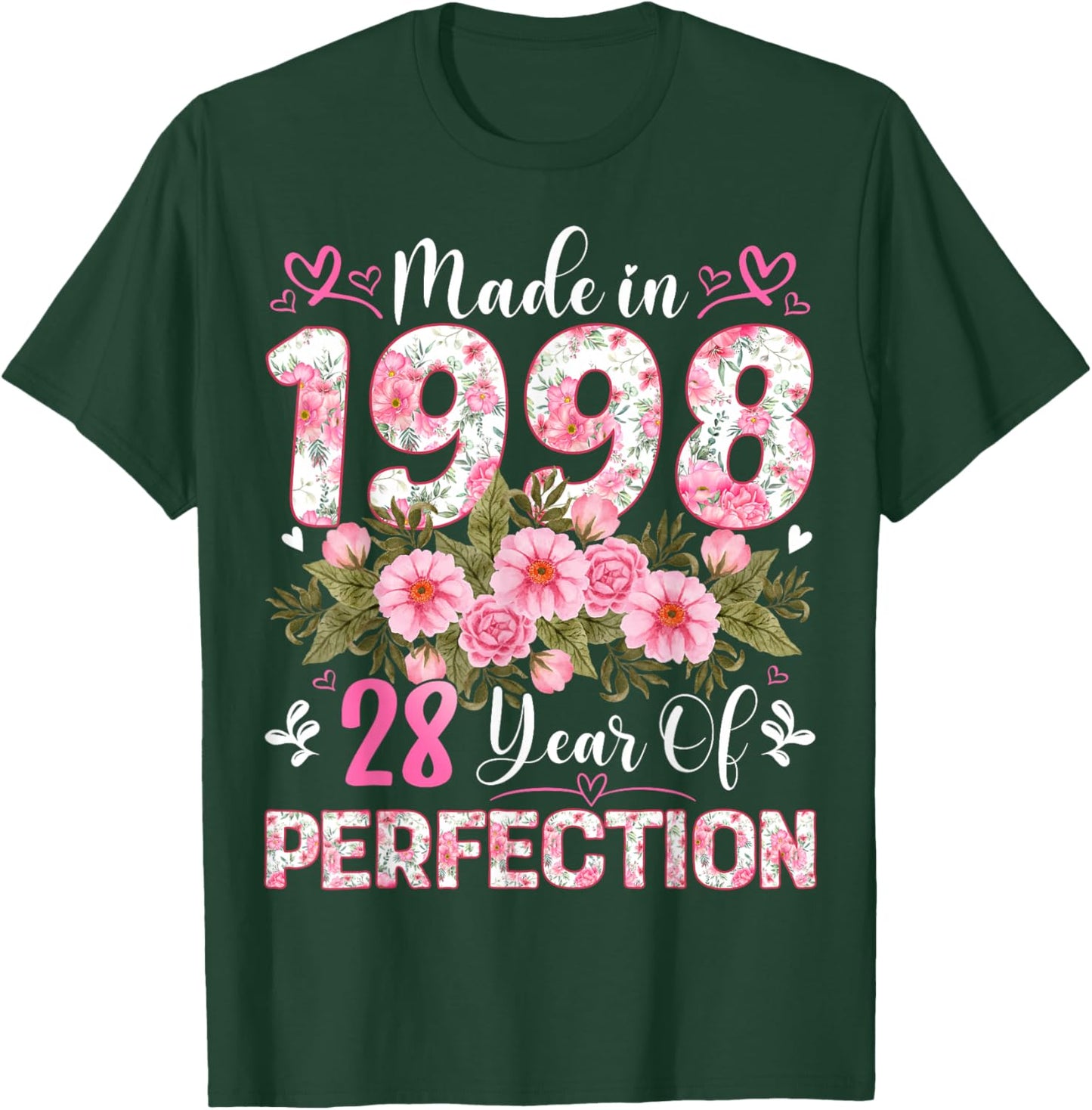 28 Year Old Made in 1998 Floral 28th Birthday Women T-Shirt - T-Shirt | Forest