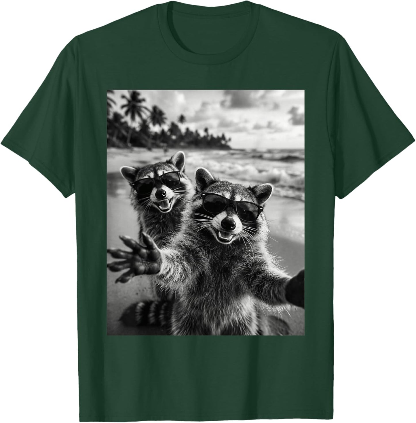 Cool Raccoon Selfie At The Beach, Cute Raccoons T-Shirt - T-Shirt | Forest