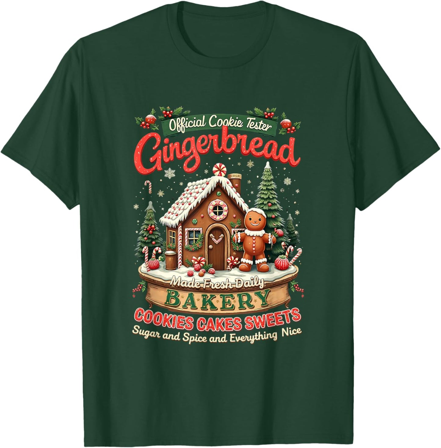 Gingerbread Bakery Christmas Vintage Cookie Dealer Holiday T-Shirt - T-Shirt | Forest