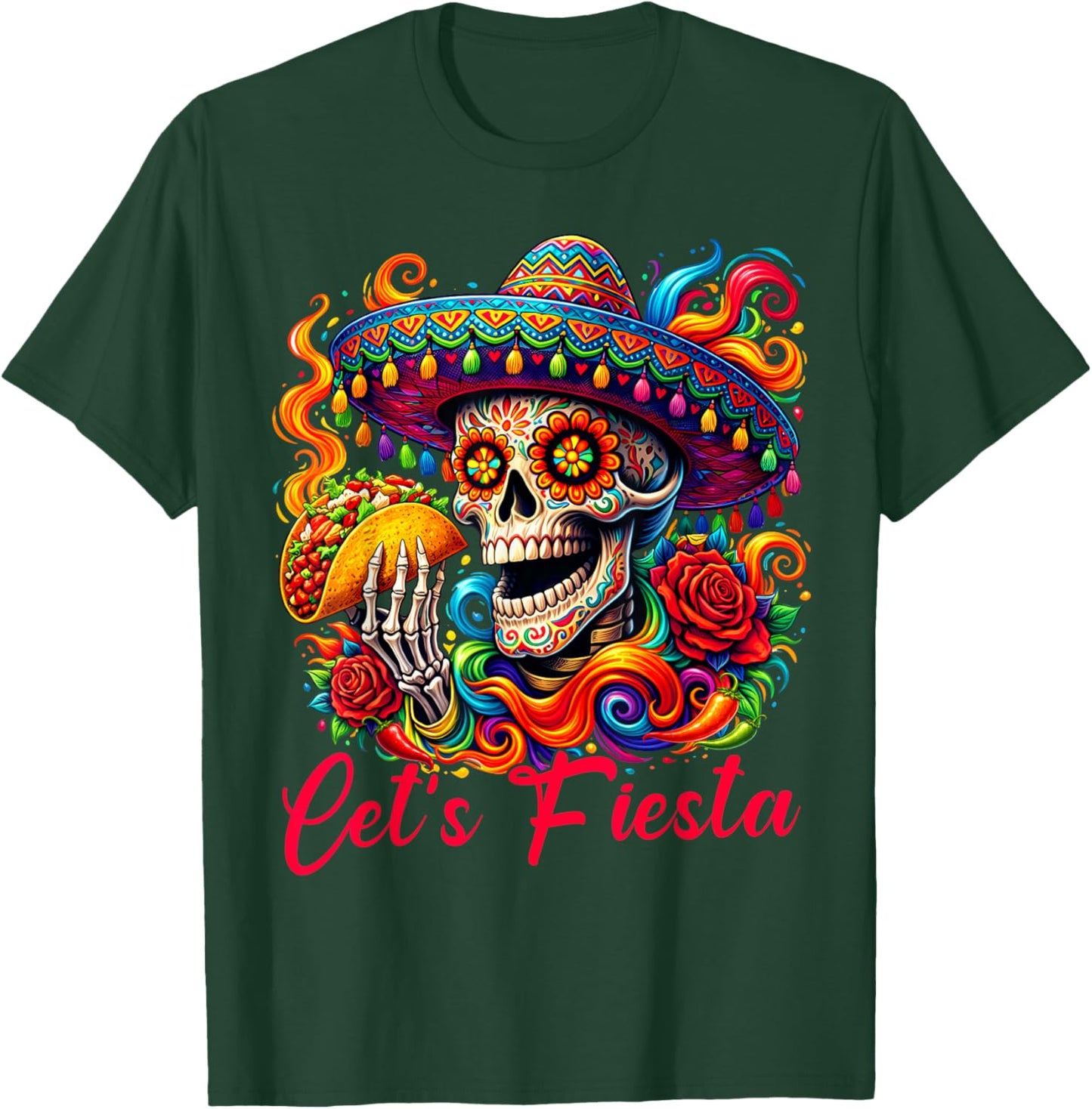 Cinco De Mayo Let's Fiesta Skeleton Skull Taco Men Women Kid T-Shirt - T-Shirt | Forest