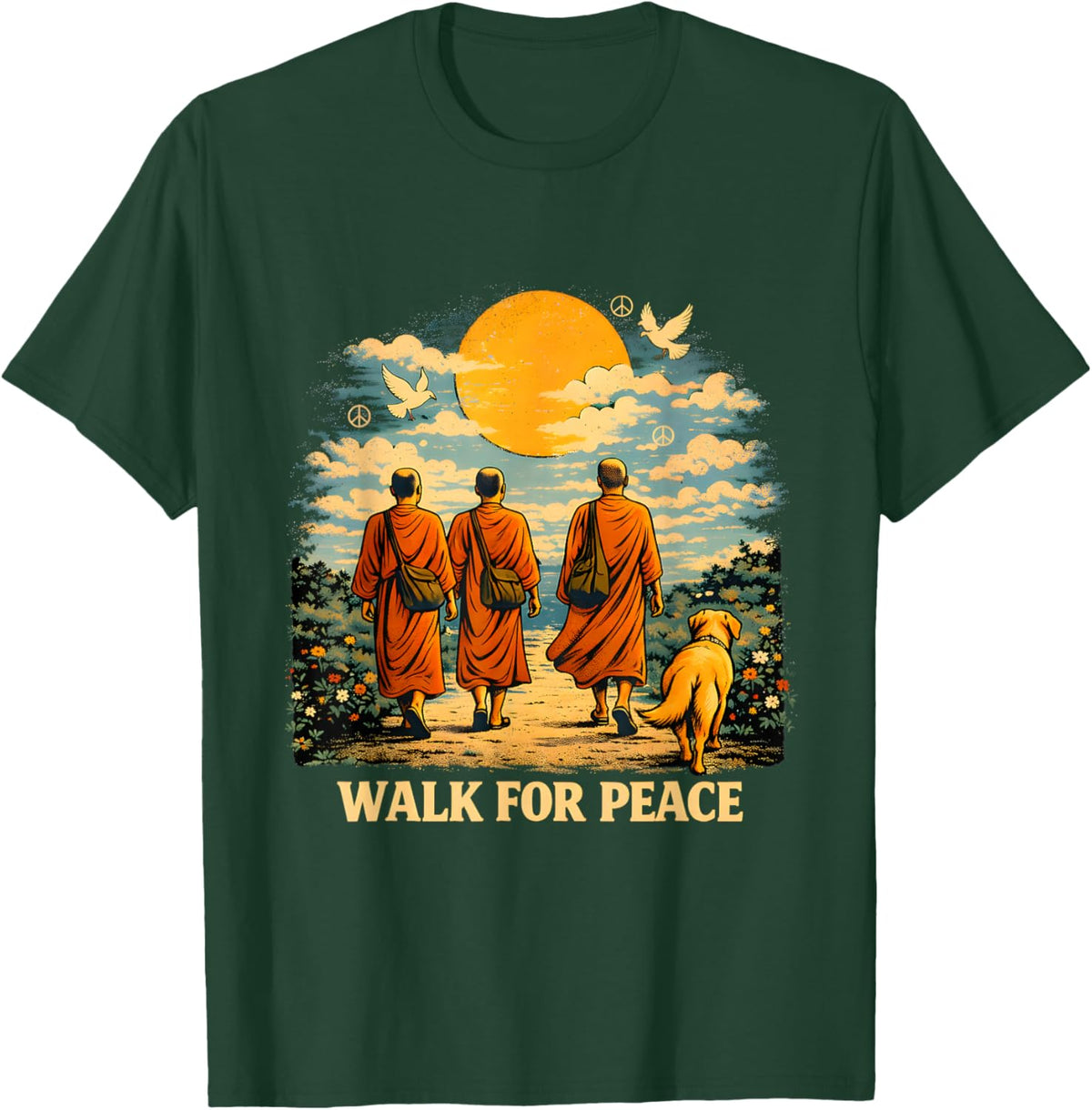 Walk for Peace Monks Dog Sunset Spiritual Journey T-Shirt - T-Shirt | Forest