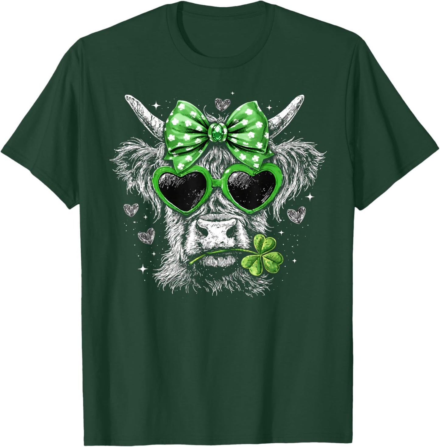 St Patricks Day Coquette Bow Highland Cow Howdy Western T-Shirt - T-Shirt | Forest