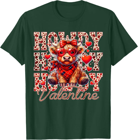 Howdy Valentine Highland Cow Red Plaid Coquette Bow Hearts T-Shirt - T-Shirt | Forest