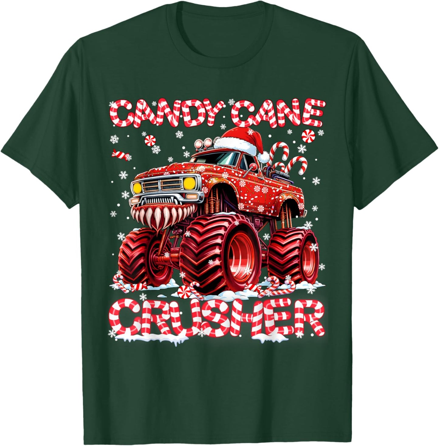 Candy Cane Crusher Red Monster Truck Christmas Xmas Boy T-Shirt - T-Shirt | Forest