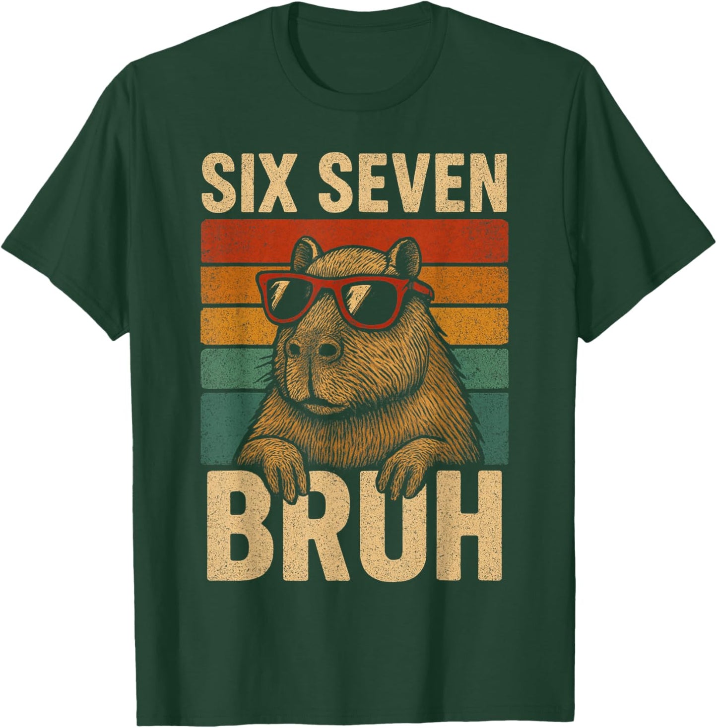 Six Seven Bruh Capybara Retro Vintage Funny 67 Meme Kids T-Shirt - T-Shirt | Forest