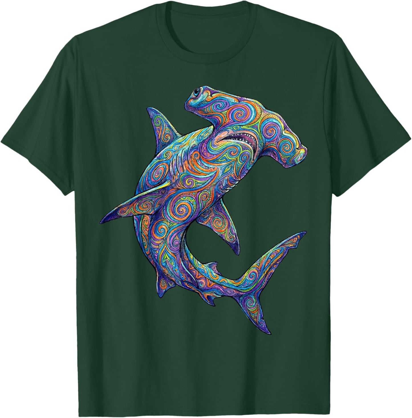 Colorful Hammerhead Shark Abstract Ocean Art Marine Life T-Shirt - T-Shirt | Forest