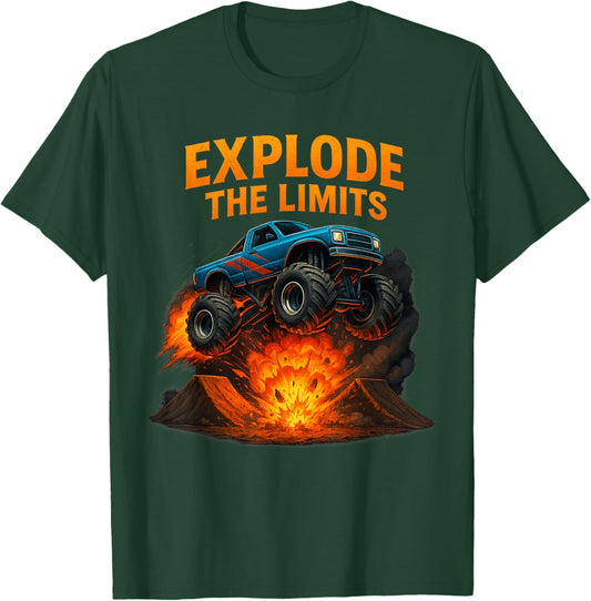 Monster Truck Shirt - Explosion Jumps Ramp Men Boys T-Shirt - T-Shirt | Forest