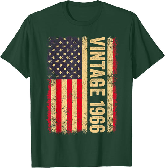 Vintage 1966 60th Birthday US Flag Retro 60 Years Old T-Shirt - T-Shirt | Forest