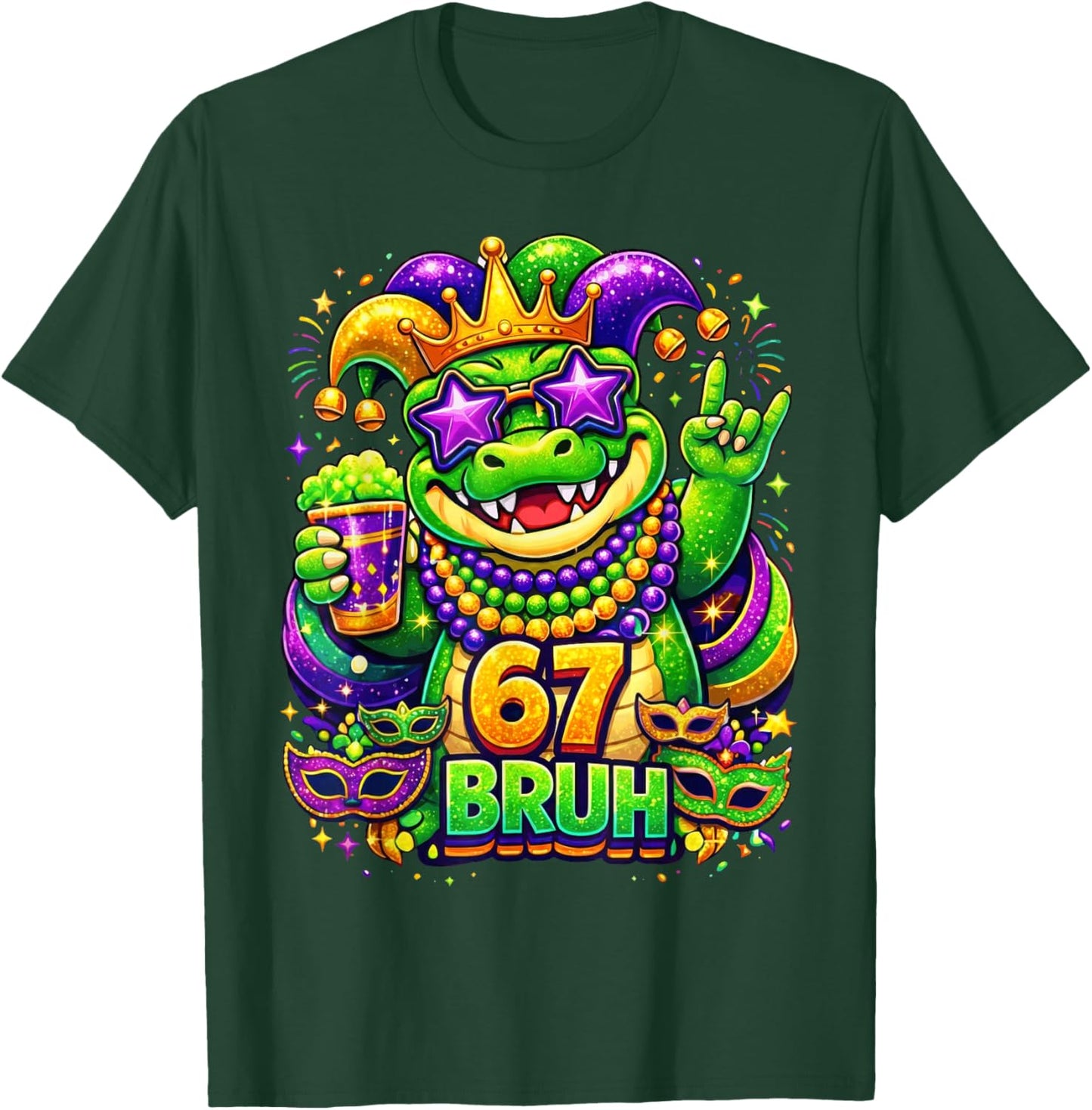67 Mardi Gras Party Alligator Mardigator Six Seven Bruh Boys T-Shirt - T-Shirt | Forest