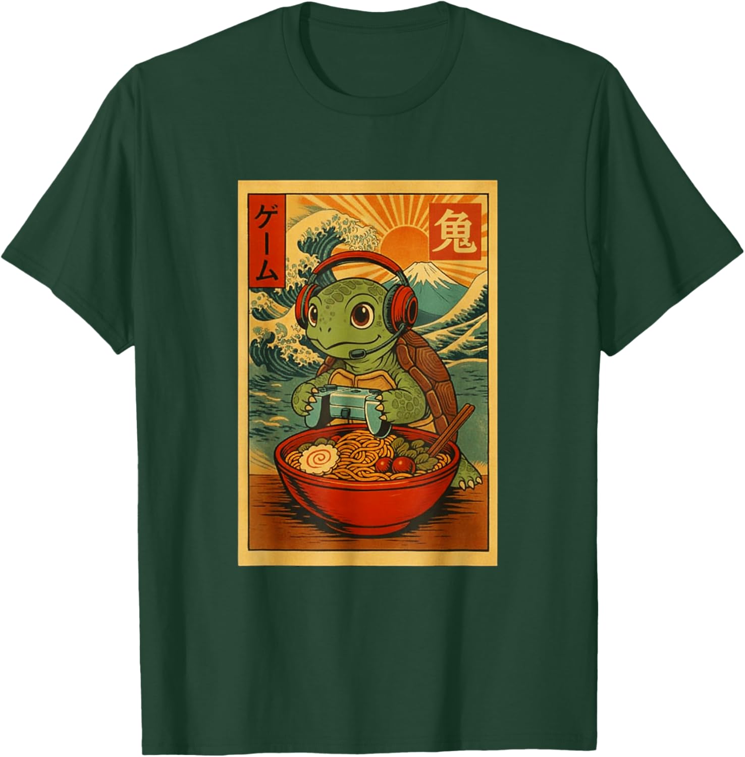 Japanese Ramen Turtle Gamer Ukiyo-e Great Wave Retro Art T-Shirt - T-Shirt | Forest