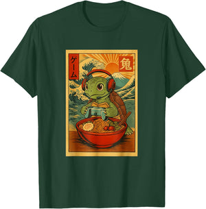 Japanese Ramen Turtle Gamer Ukiyo-e Great Wave Retro Art T-Shirt - T-Shirt | Forest