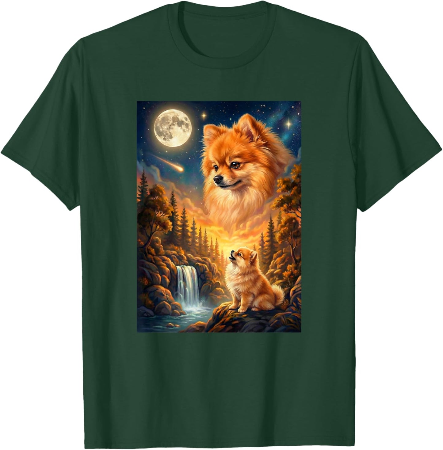 Howling to The Moon Meme Animal Dog Pomeranian T-Shirt - T-Shirt | Forest