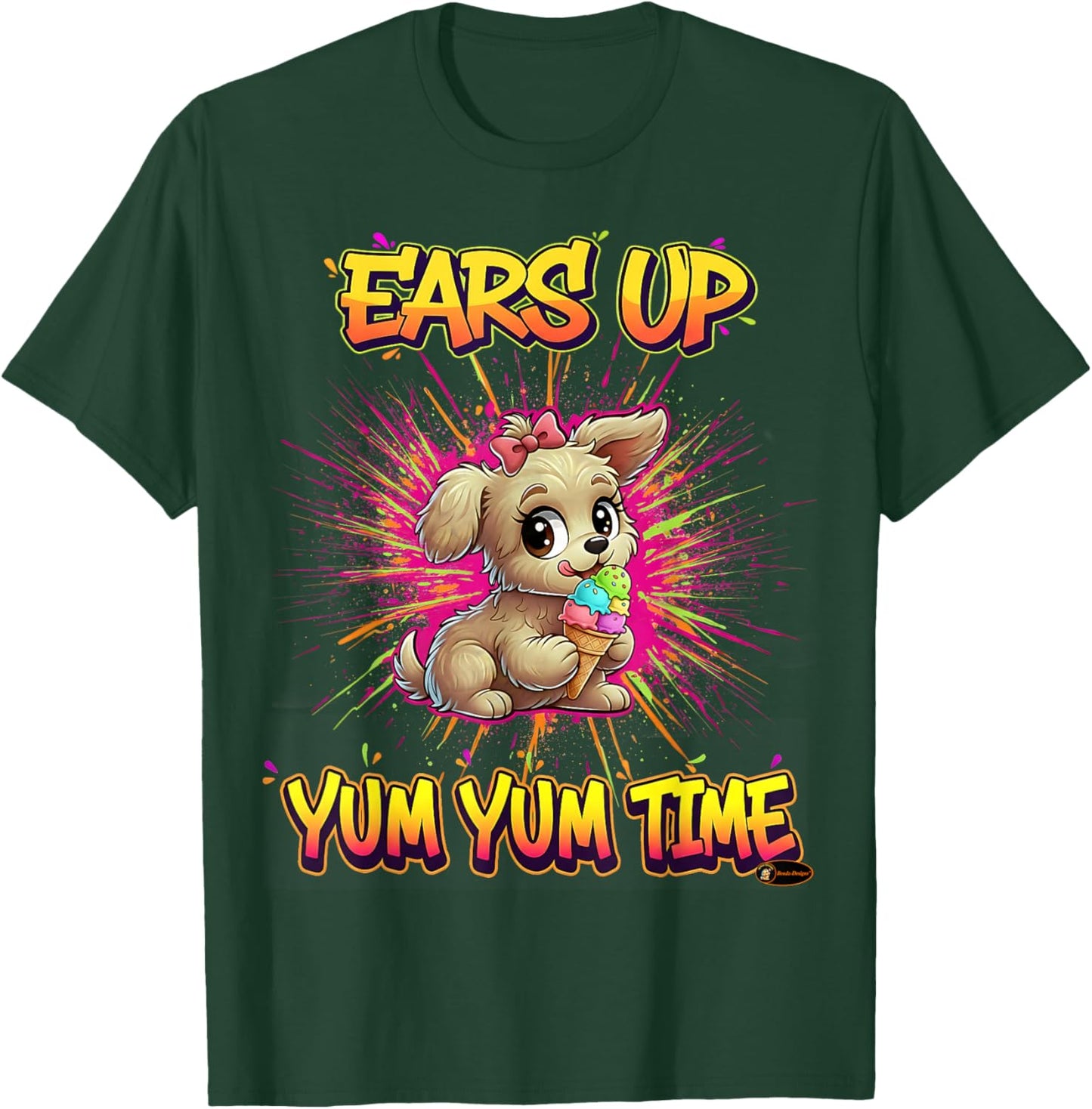 Ears Up Yum Yum Time Cute Puppy Design for Kids Dog Lovers T-Shirt - T-Shirt | Forest