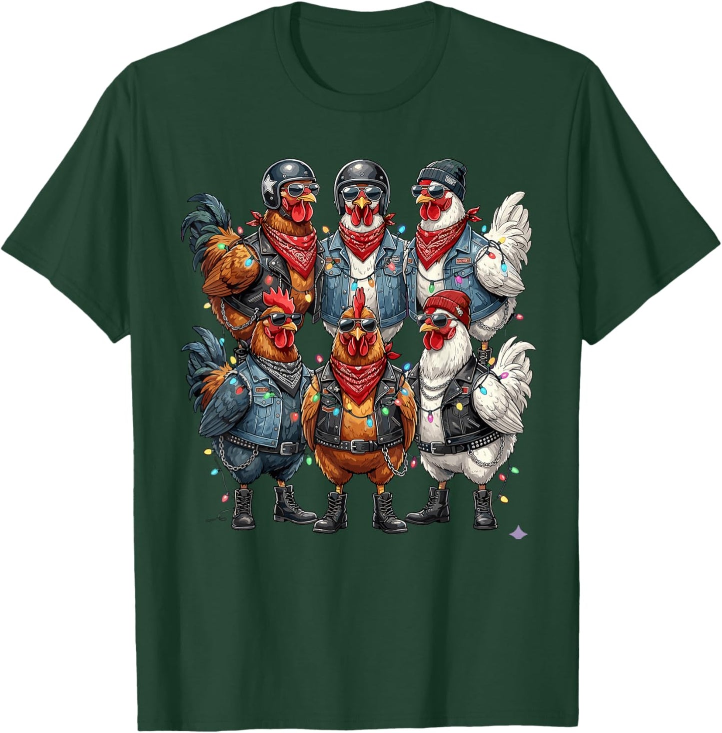 Biker Chickens Sons of Roosters Christmas Motorcyle Birds T-Shirt - T-Shirt | Forest