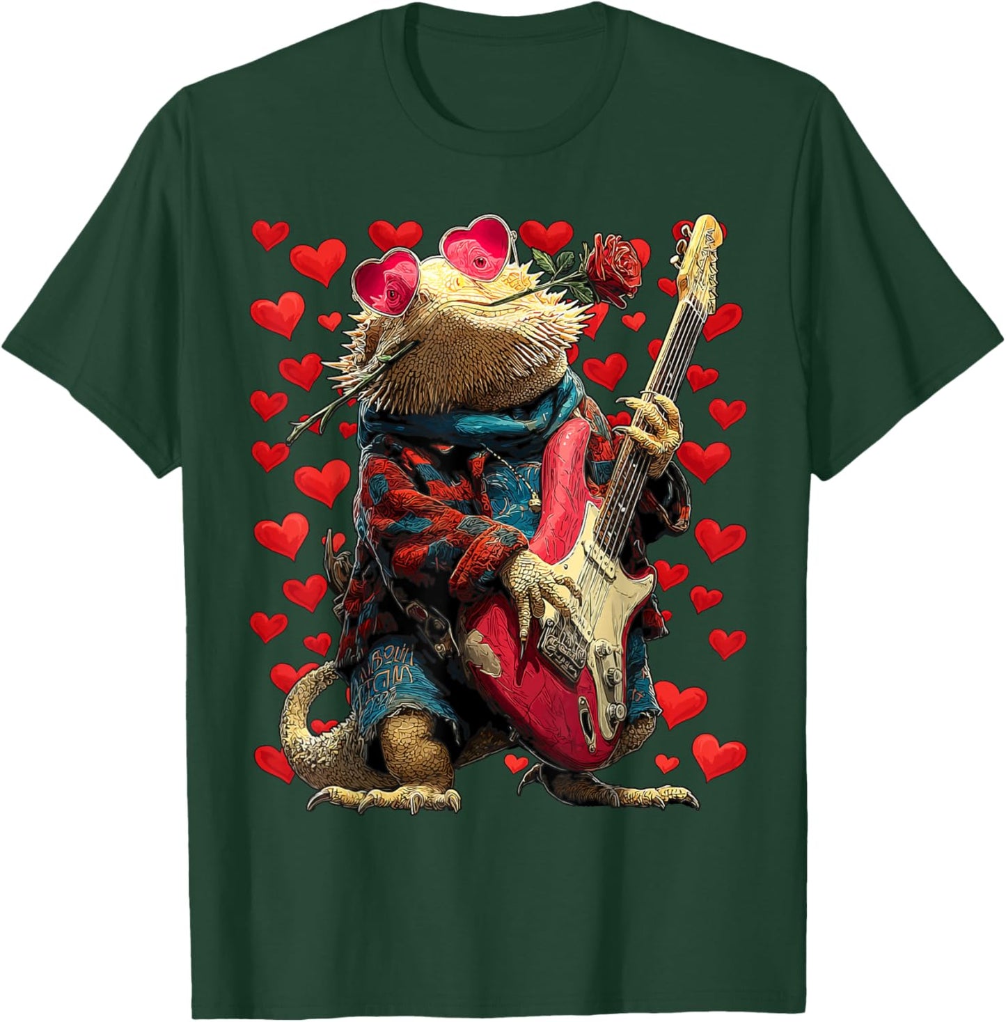 Guitarist Bearded Dragon Playing Guitar Valentine’s Day T-Shirt - T-Shirt | Forest