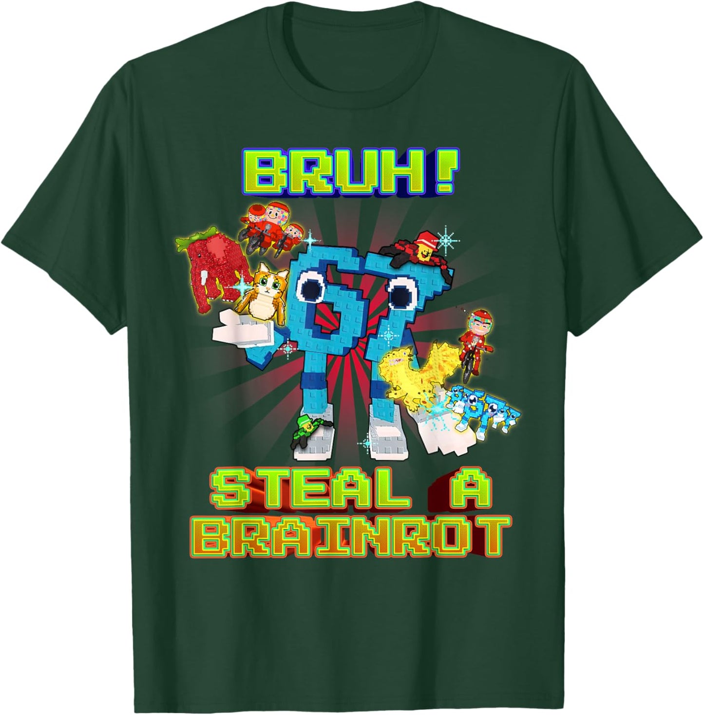 Bruh 67 Six Seven with Every Brainrots for Boys Kids Teens T-Shirt - T-Shirt | Forest