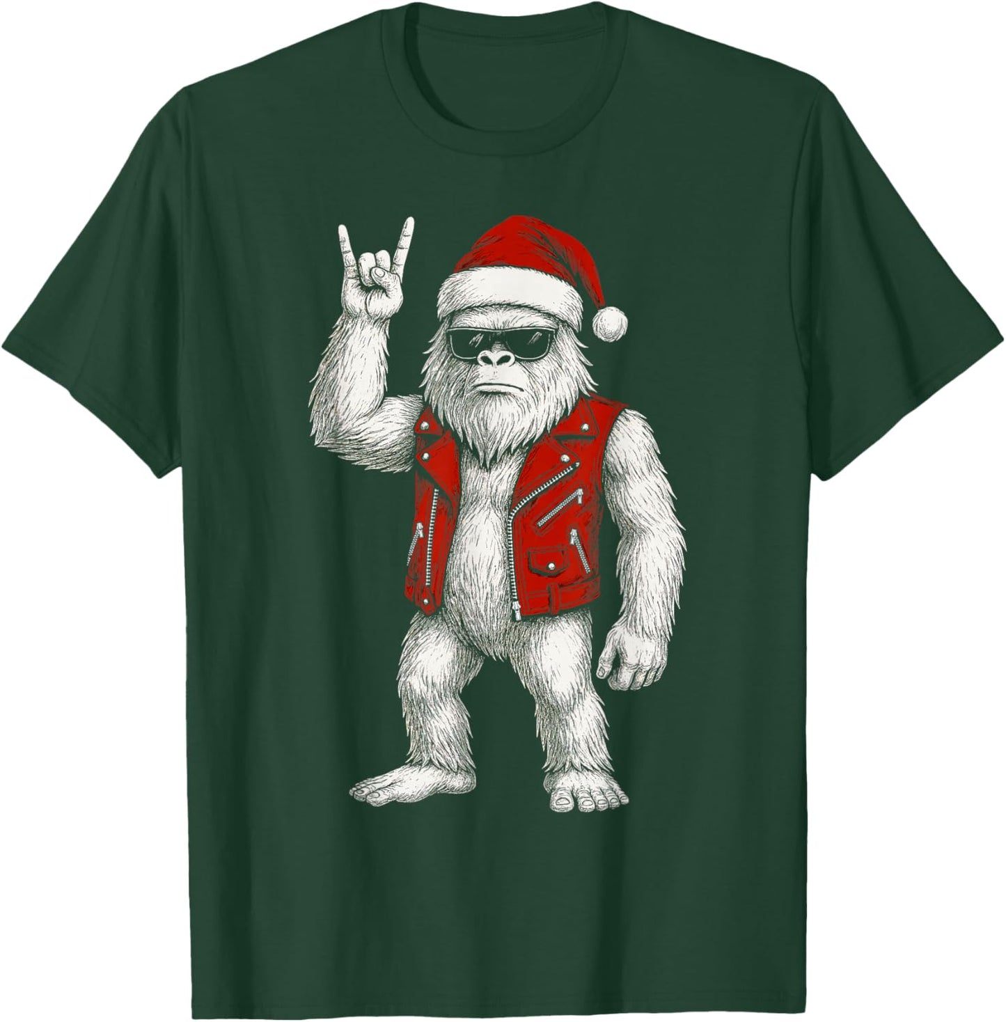 Bigfoot Christmas Rock Men Women Kids Funny Santa Sasquatch T-Shirt - T-Shirt | Forest