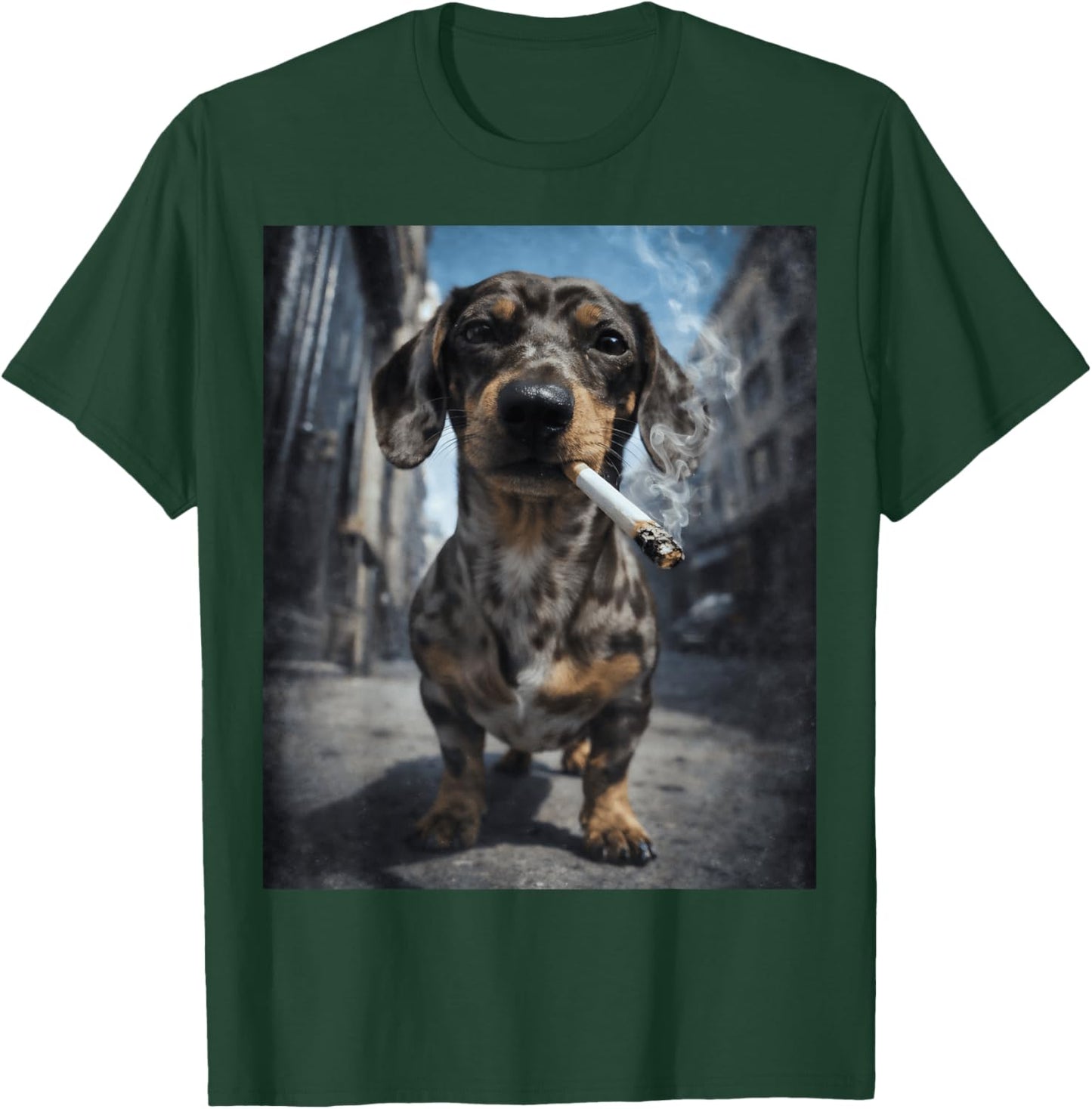 Chocolate Dapple Miniature Dachshund Dog Smoking Cigarette T-Shirt - T-Shirt | Forest