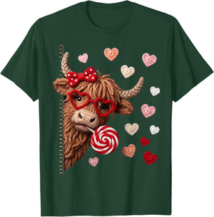 Cute Highland Cow Heifer Hearts Valentine T-Shirt - T-Shirt | Forest