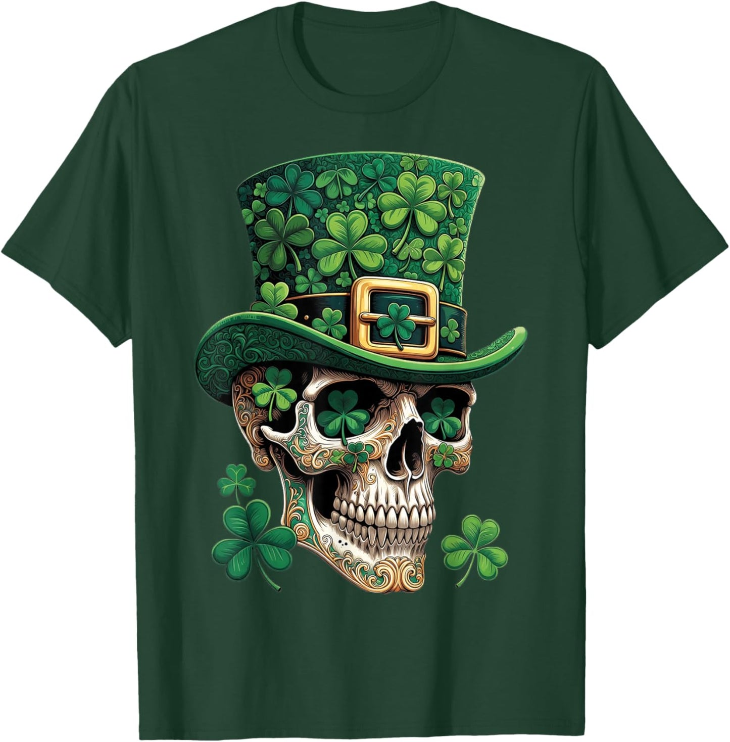 St Patrick Sugar Skull Day of The Dead Lucky Shamrock T-Shirt - T-Shirt | Forest