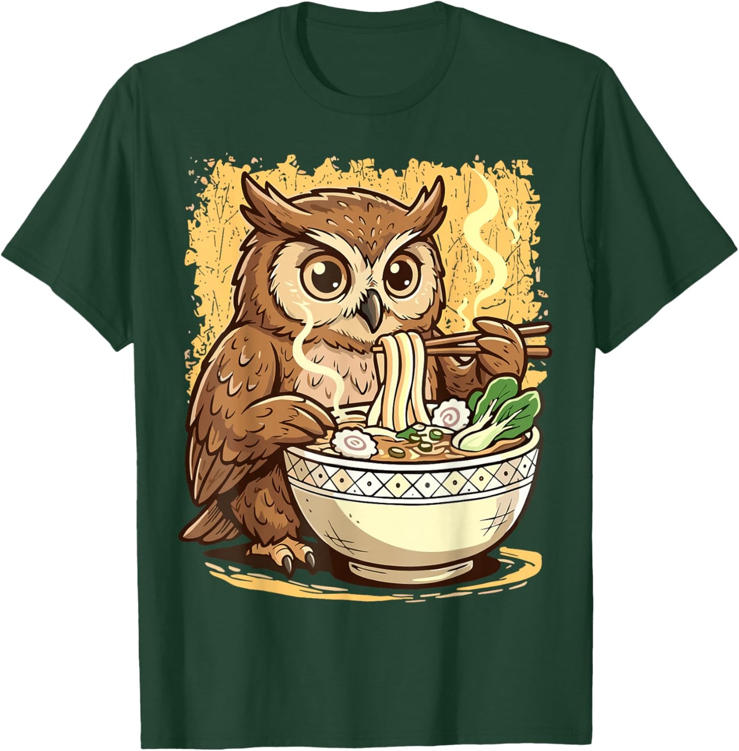 Owl Eating Japanese Ramen Noodles T-Shirt - T-Shirt | Forest