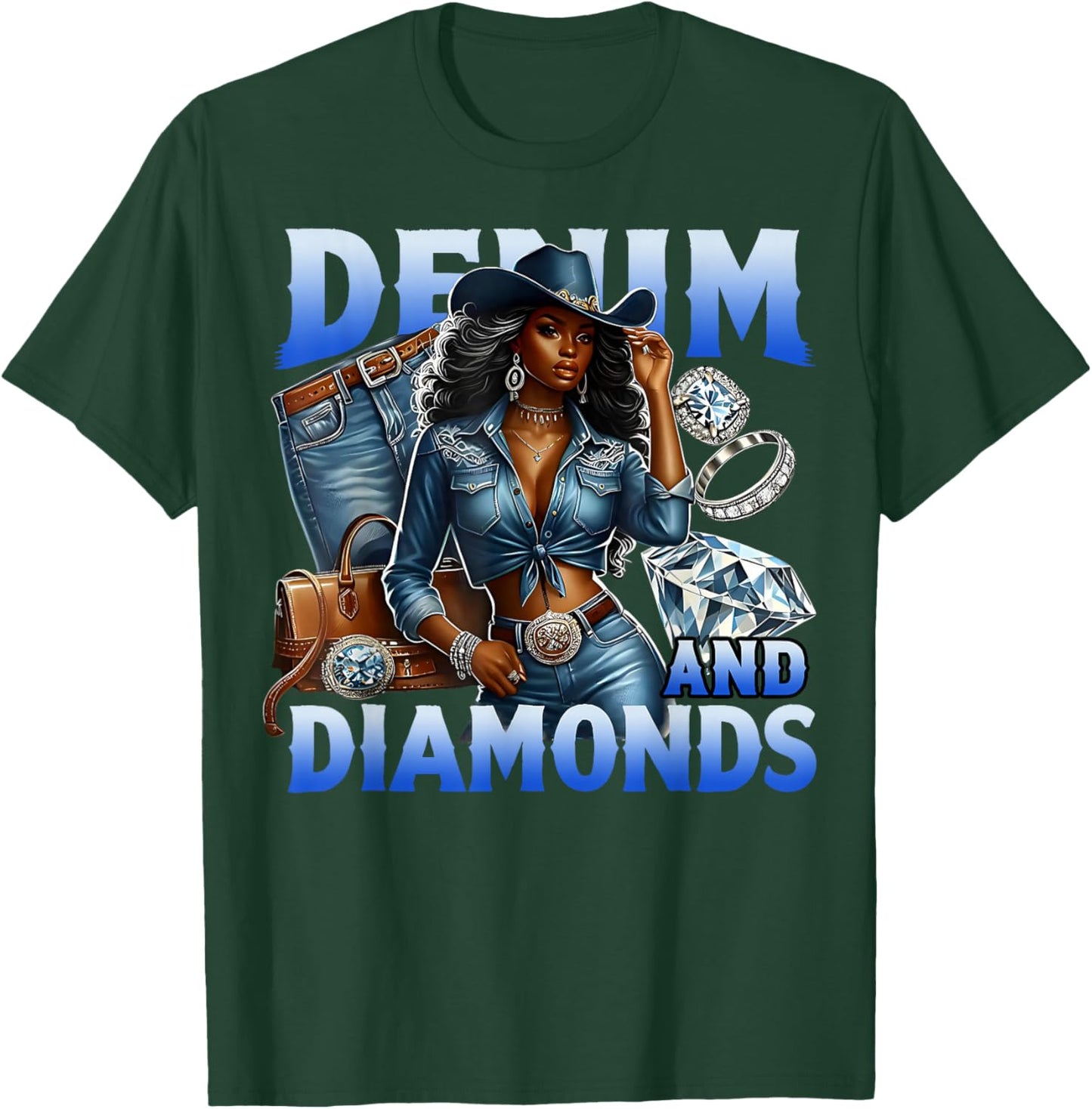 Denim and Diamonds Country Western Bachelorette Girl's Party T-Shirt - T-Shirt | Forest