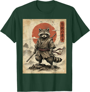Samurai Raccoon Japanese Warrior Art Vintage Raccoon Anime T-Shirt - T-Shirt | Forest