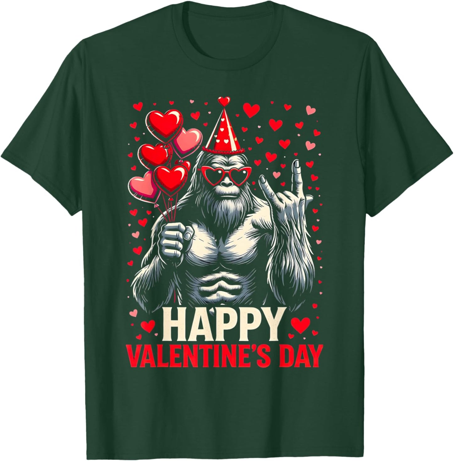 Happy Valentines Day Bigfoot Heart Sunglasses Sasquatch Boys T-Shirt - T-Shirt | Forest