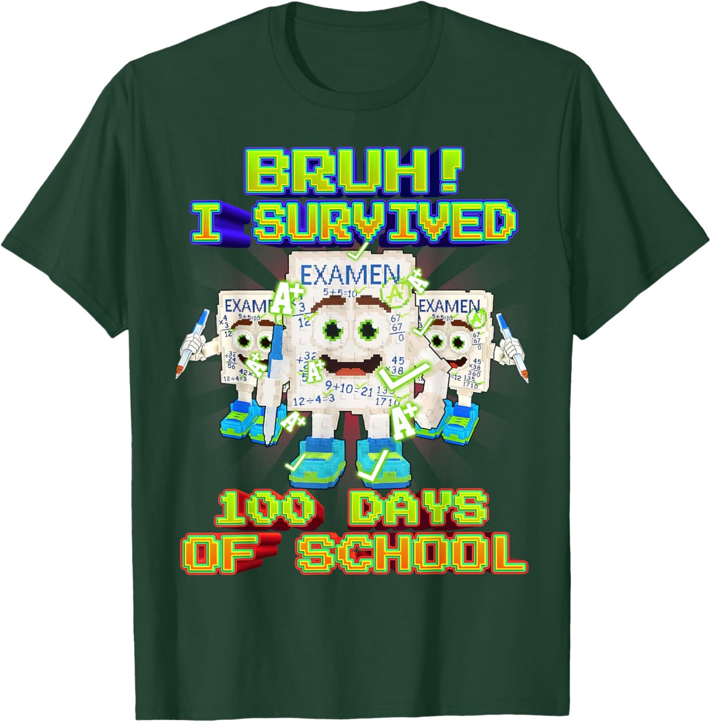 Bruh I Survived 100 Days of School Funny Yes Exam Brainrot T-Shirt - T-Shirt | Forest
