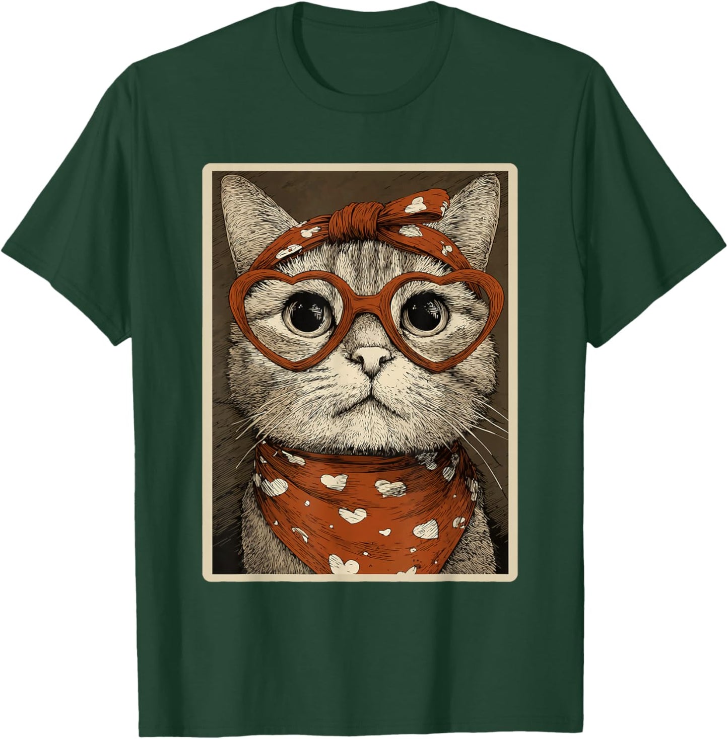 Cute Tabby Cat with Hearts Glasses Valentines Kitty Coquette T-Shirt - T-Shirt | Forest