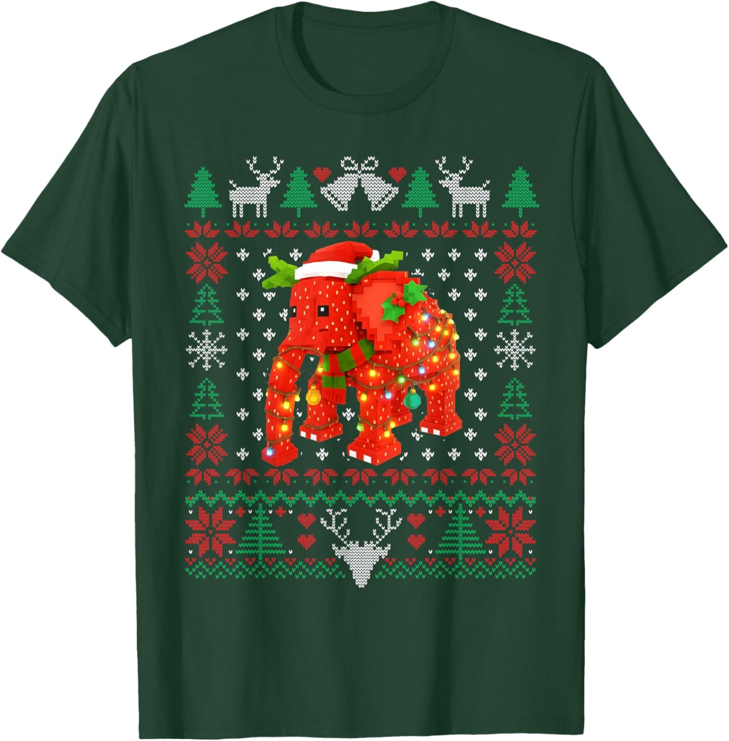 Funny Strawberry Elephant Brainrot Christmas Ugly Sweater T-Shirt - T-Shirt | Forest