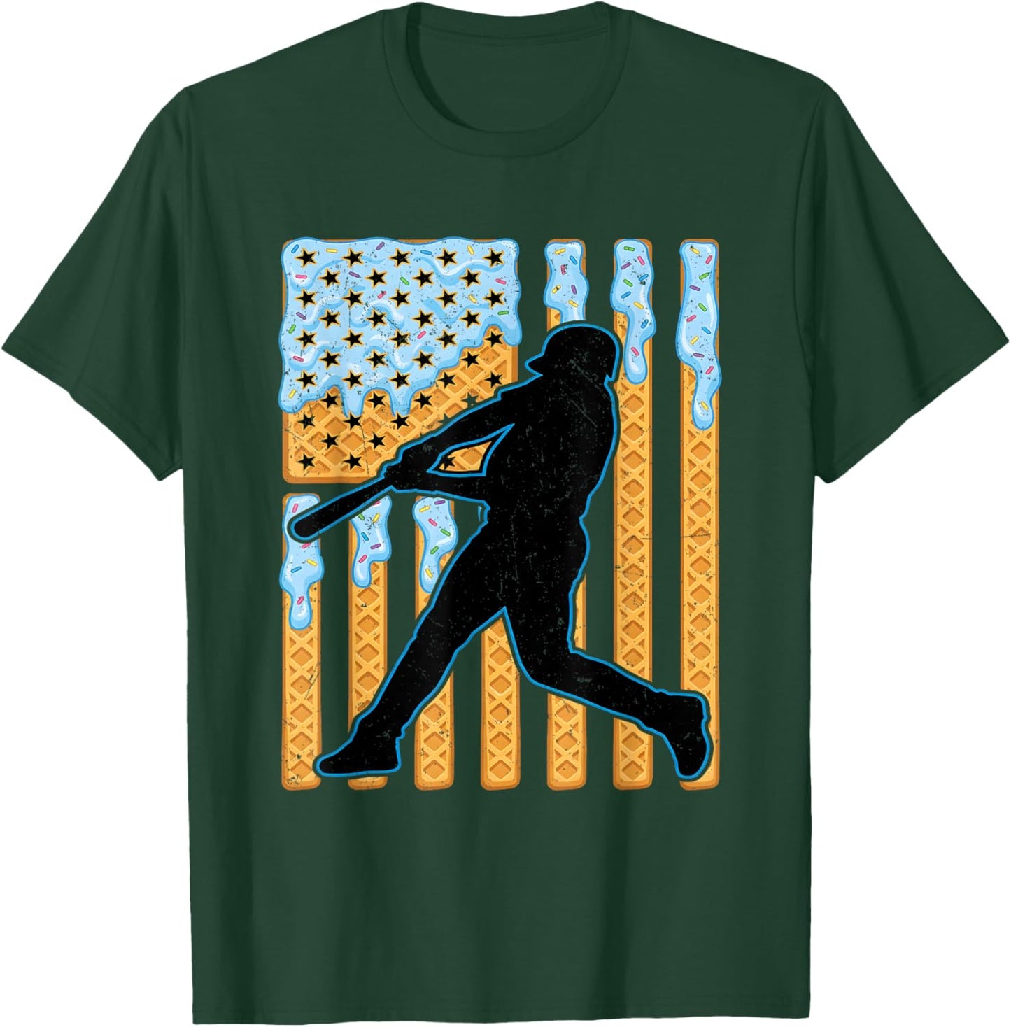 Retro Baseball Drip Boys Ice Cream Patriotic American Flag T-Shirt - T-Shirt | Forest