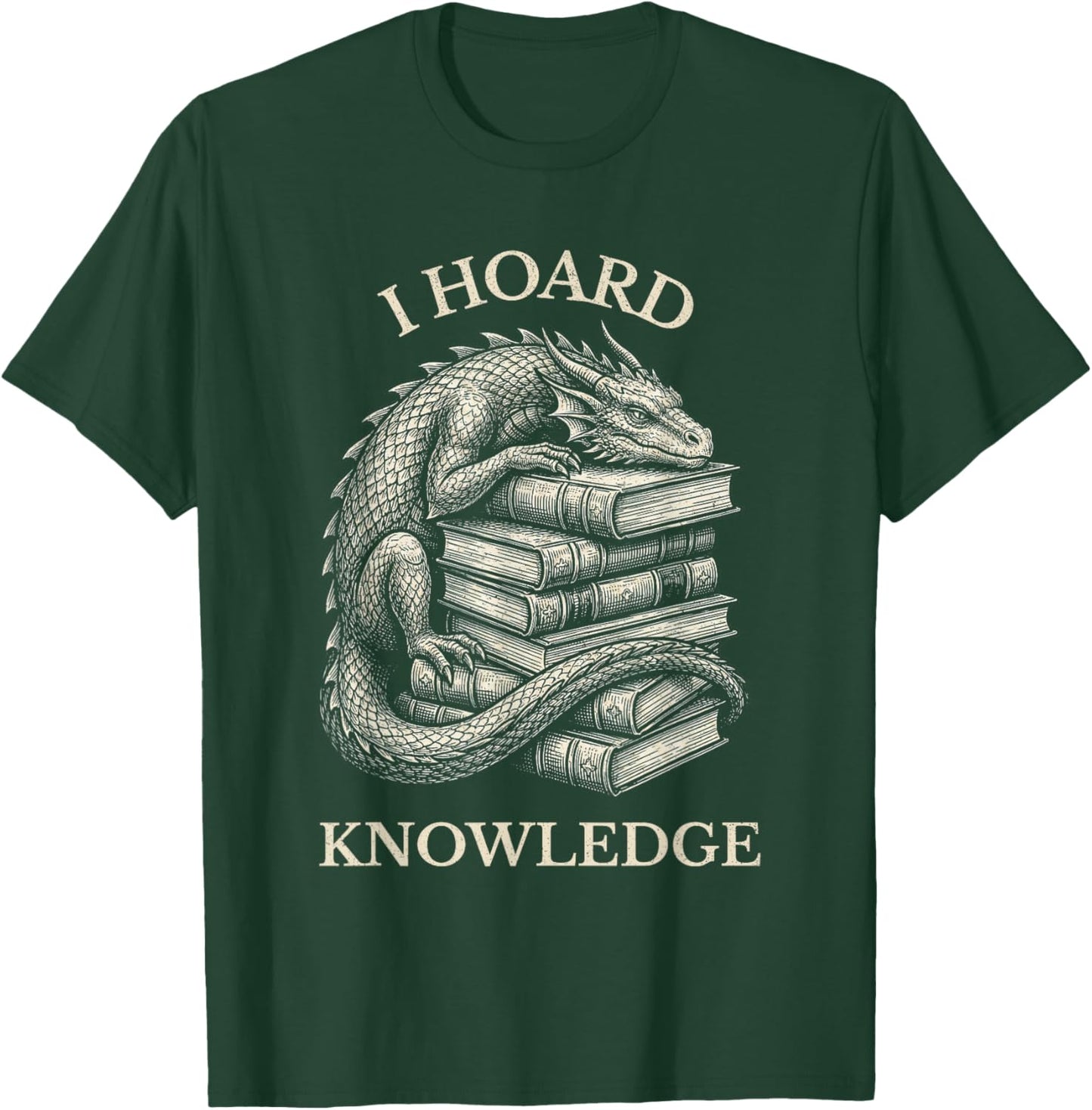 Vintage Dragons & Books Dark Academia Funny Librarian Gift T-Shirt - T-Shirt | Forest