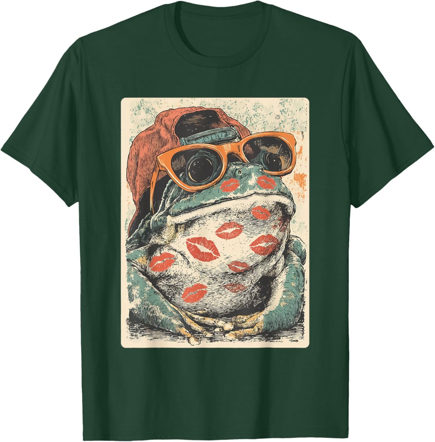 Romantic Frog with Sunglasses Kisses Valentine's Day Animal T-Shirt - T-Shirt | Forest