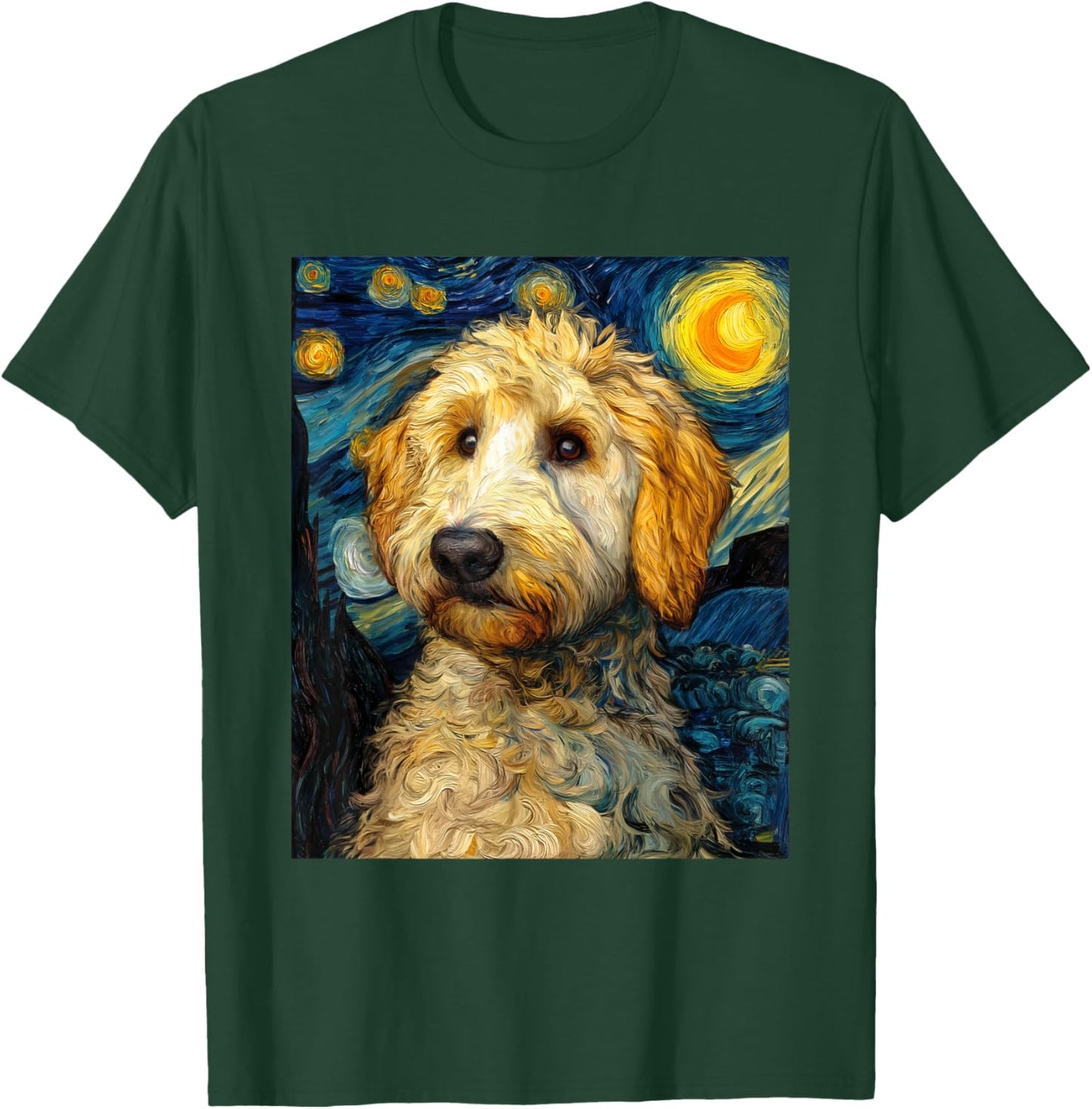 Golden Doodle Goldendoodle Dog Van Gogh Starry Night Graphic T-Shirt - T-Shirt | Forest