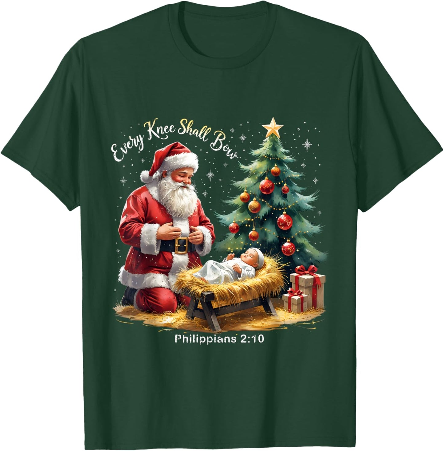 Every Knee Shall Bow Philippians 2:10 Christmas T-Shirt - T-Shirt | Forest