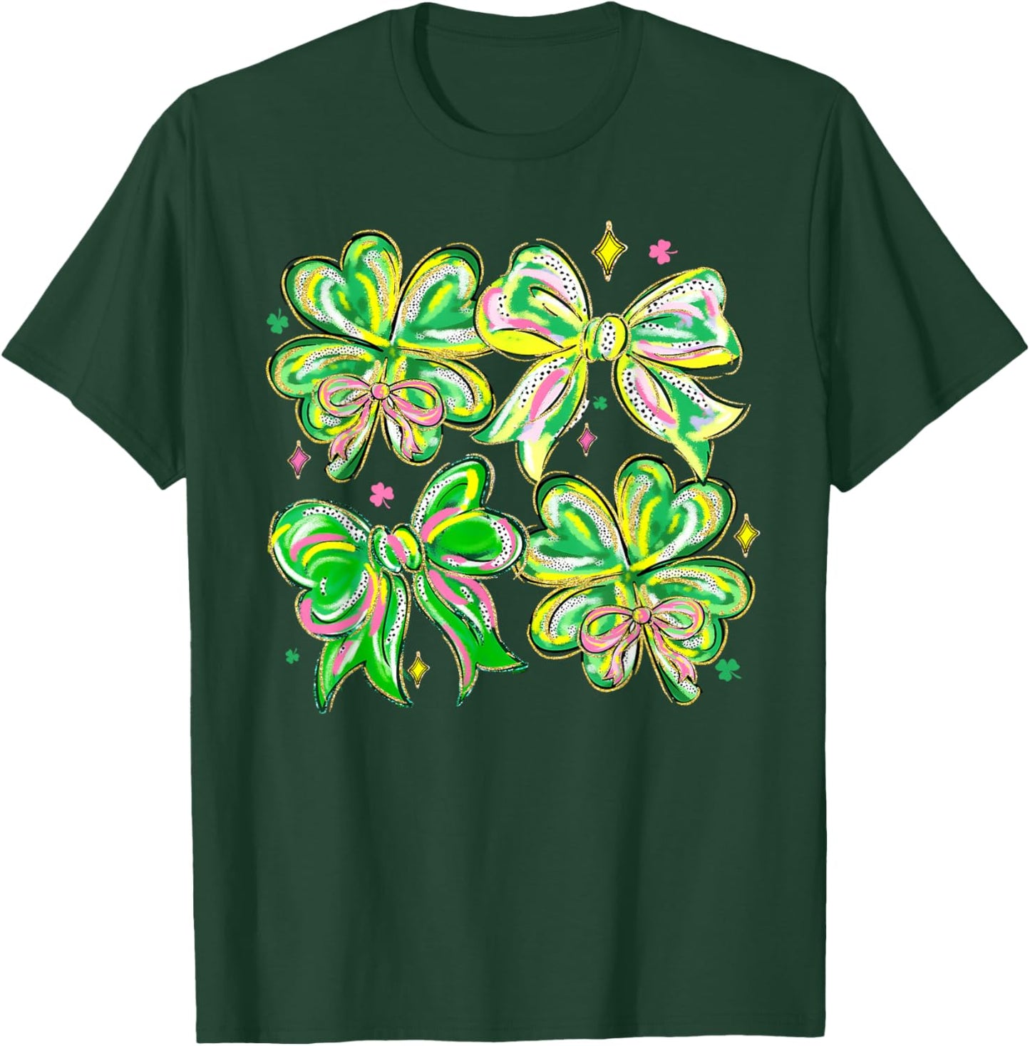 Coquette Bow St.Patrick's Day Lucky Shamrock Ireland Irish T-Shirt - T-Shirt | Forest