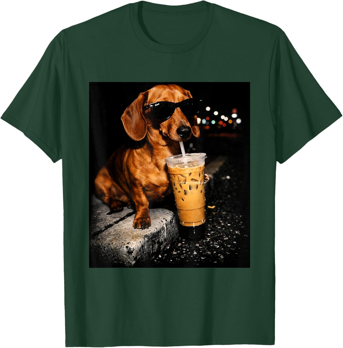 Funny Dachshund Drinking Iced Coffee Washed T-Shirt - T-Shirt | Forest