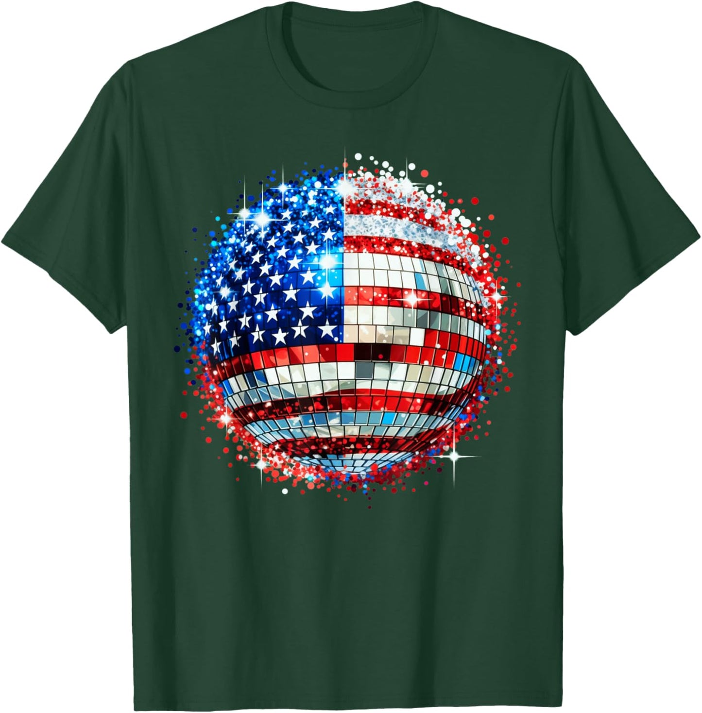 American Flag Disco Ball Patriotic Celebration T-Shirt - T-Shirt | Forest