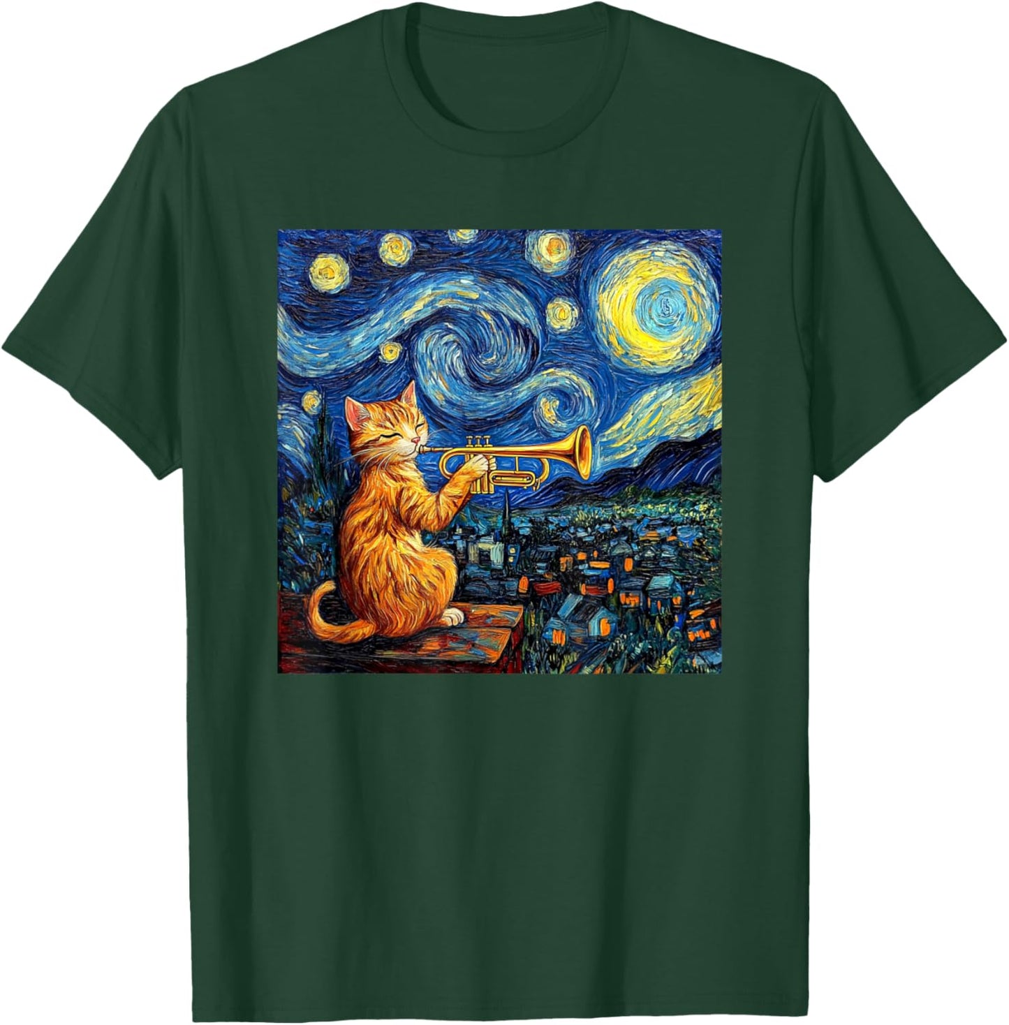 Funny Trumpet Player Cat Shirt Men Kids T-Shirt - T-Shirt | Forest
