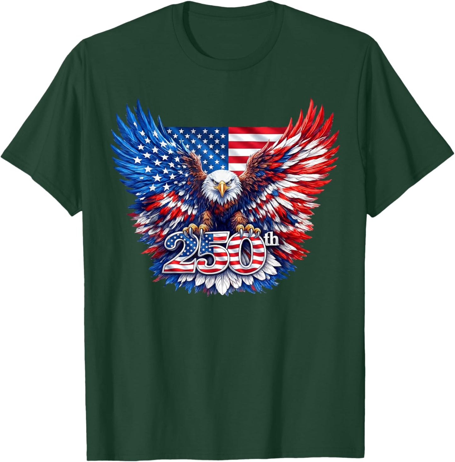 250 Years American 250th Anniversary US USA Flag 4th of July T-Shirt - T-Shirt | Forest