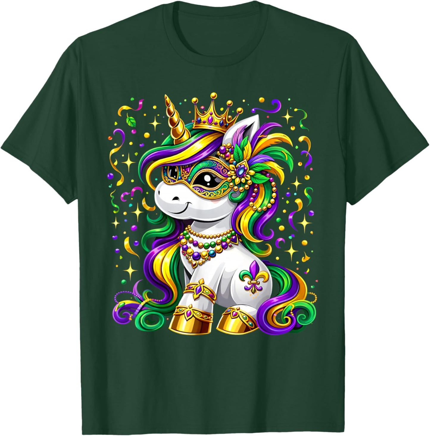 Cute Unicorn Mardi Gras Mask Carnival for Girls Kids Women T-Shirt - T-Shirt | Forest