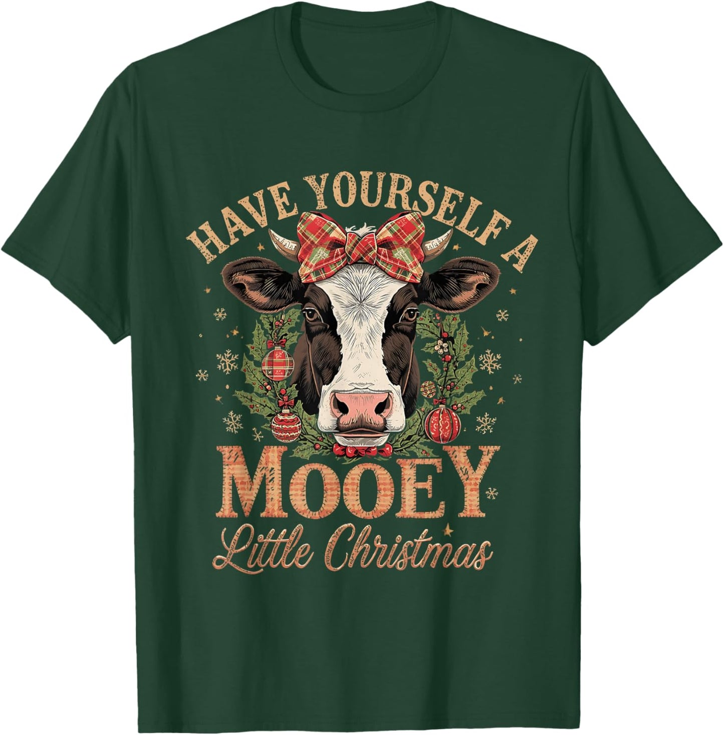 Mooey Little Christmas Cow Holiday Farm Design T-Shirt - T-Shirt | Forest