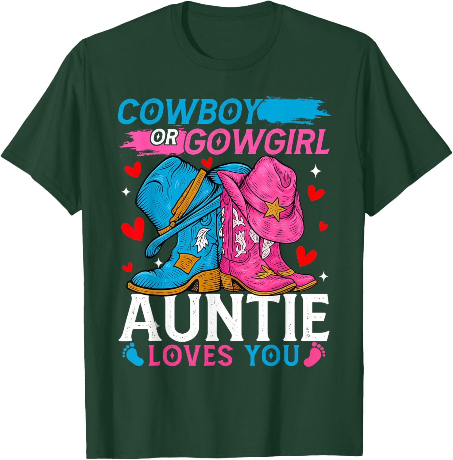 Cowboy Or Cowgirl Auntie Loves You Gender Reveal T-Shirt - T-Shirt | Forest