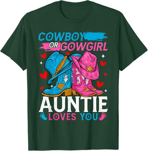 Cowboy Or Cowgirl Auntie Loves You Gender Reveal T-Shirt - T-Shirt | Forest